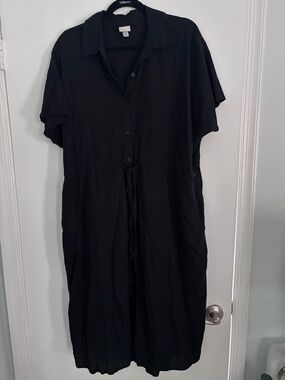a new day Black Button-Front Midi Shirt Dress